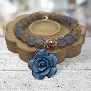 Handmade wirewrapped Blue Rose Charm Bracelet